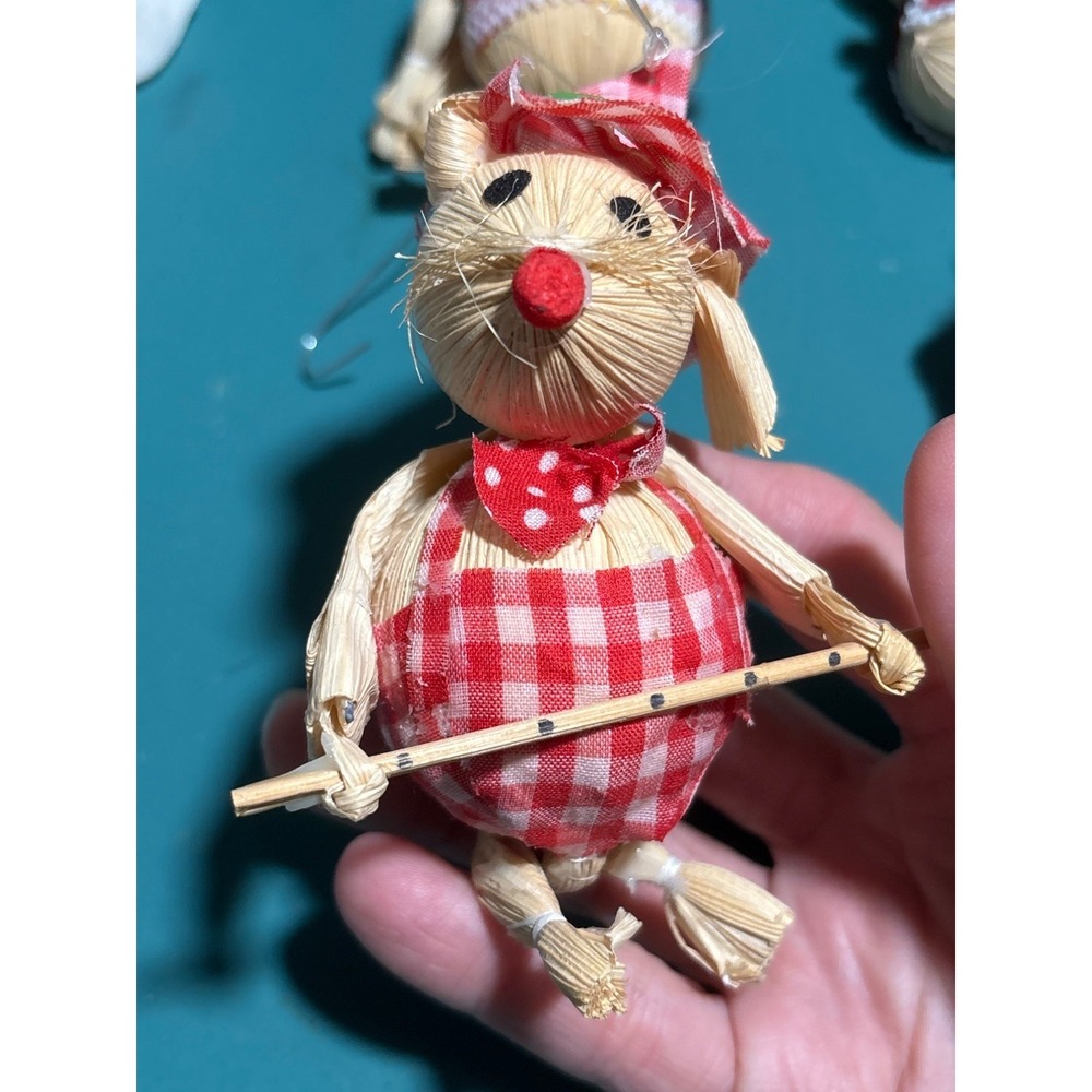 VTG Handmade Straw & Fabric Christmas Ornaments‎ Set Of 4 - Picture 2 of 6